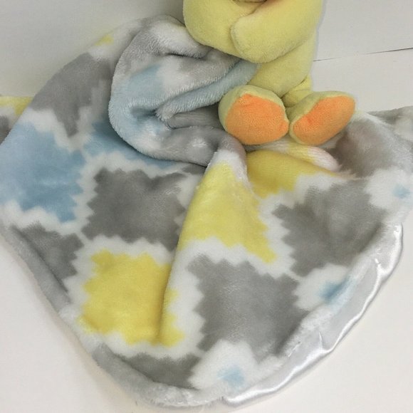 Baby Starters Duck Lovey Security Blanket Satin Rattle Ducky Yellow Gray Blue - Picture 5 of 12
